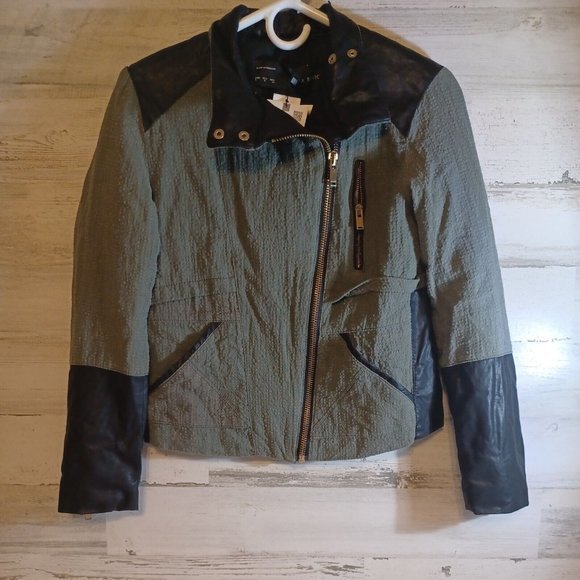 Zara Basic New Tags Green With Black Accent Jacket‎ Zippered Super Cool - Picture 5 of 11